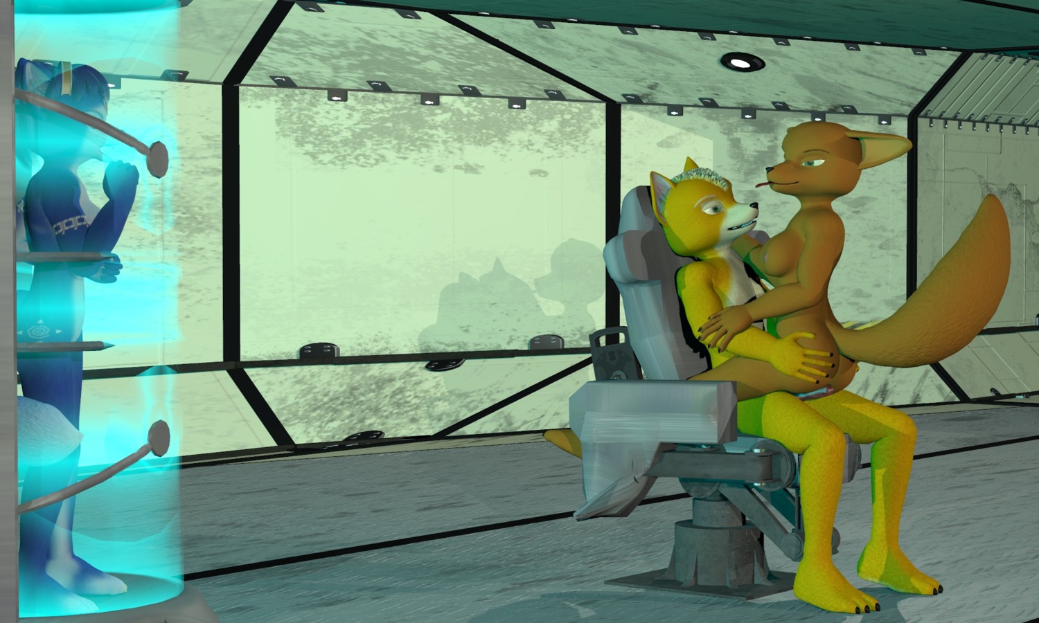 1boy 2girls 3_toes 3d 5_fingers anthro ass barefoot blue_fur blue_hair breasts brown_fur claws color erection fara_phoenix female fox fox_mccloud fur furry furry_ass furry_breasts furry_ears furry_only furry_tail fursat green_eyes indoors krystal krystal_(littledragon) male nipples nude orange_fur penis pointy_ears prison rule34 sex sitting standing star_fox straight tail tongue tongue_out voyeur white_fur