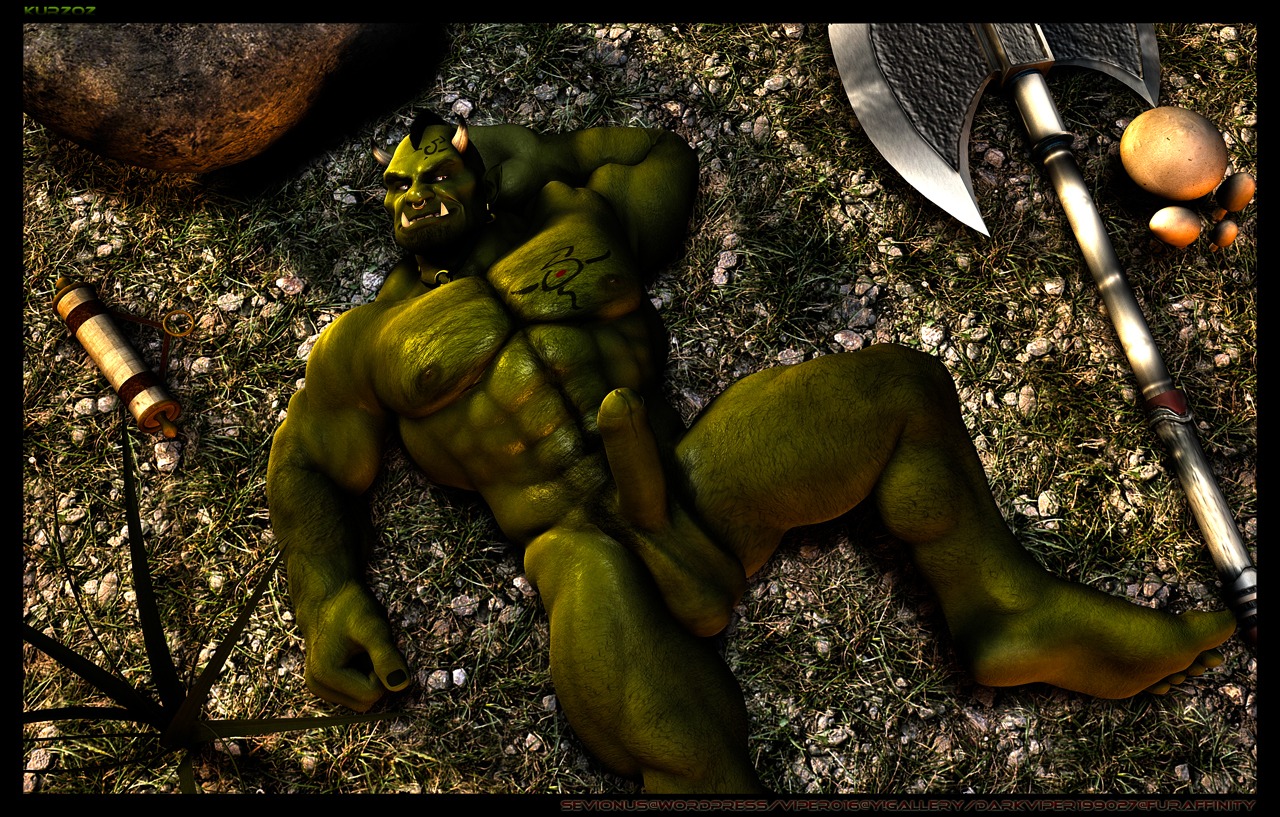3d_(artwork) 5_toes abs axe balls biceps big_muscles big_penis bodily_fluids body_hair chest_hair darkviperbara digital_media_(artwork) e621 erection facial_piercing fangs feet foreskin front_view genital_fluids genitals green_body green_skin hairy hand_behind_head horn humanoid humanoid_feet humanoid_genitalia humanoid_penis looking_at_viewer lying male melee_weapon muscular muscular_humanoid muscular_male nipples nose_piercing nose_ring nude on_back on_ground orc partially_retracted_foreskin pecs penis piercing plantigrade pose precum ring_piercing septum_piercing solo tattoo teeth toes tusks weapon