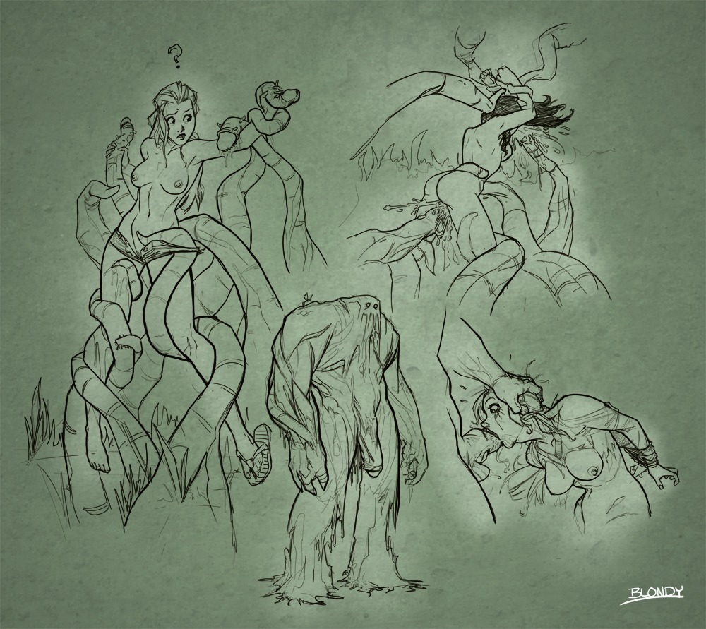 blondy_(artist) breasts cum cum_inside female hair head_grab jeans large_penis long_hair male monster monster_on_female oral penis pussy rape rule34 sandals sex swamp tentacles vaginal_penetration