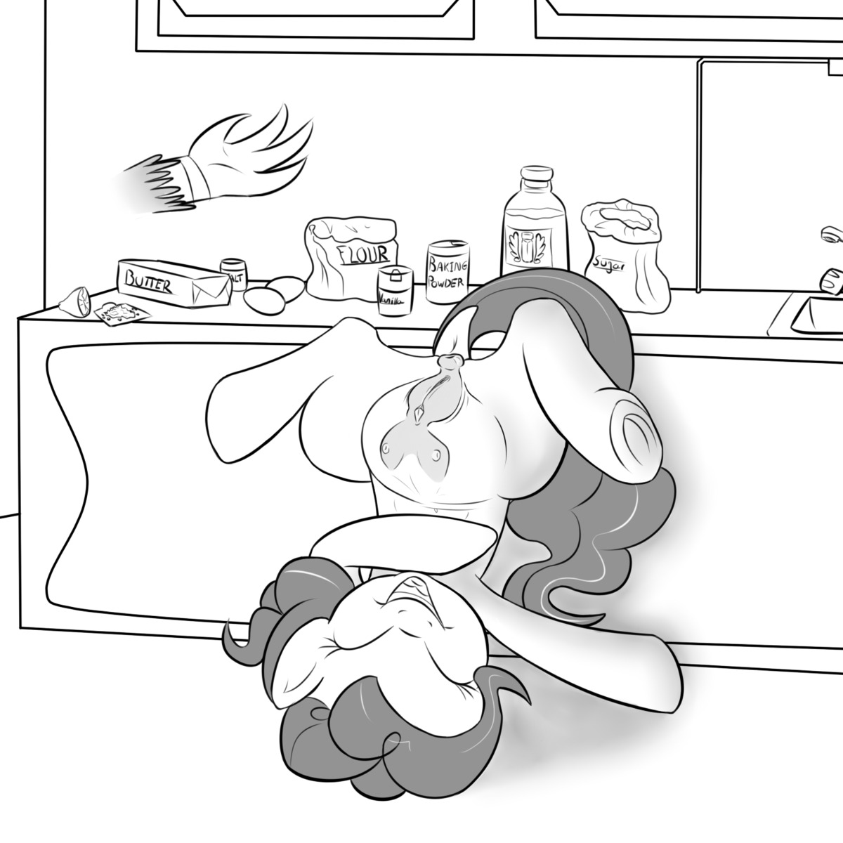 1:1 2013 anatomically_correct anatomically_correct_genitalia anatomically_correct_vulva animal_genitalia animal_vulva anus avian bloss butt clitoris cooking disembodied_hand duo e621 earth_pony egg english_text equid equine equine_genitalia equine_vulva eyes_closed female feral friendship_is_magic genitals greyscale gryphon hasbro hi_res horse inside mammal monochrome my_little_pony mythological_avian mythological_creature mythology nipples open_mouth pinkie_pie_(mlp) pony puffy_anus simple_background tail teats text upside_down vulva white_background