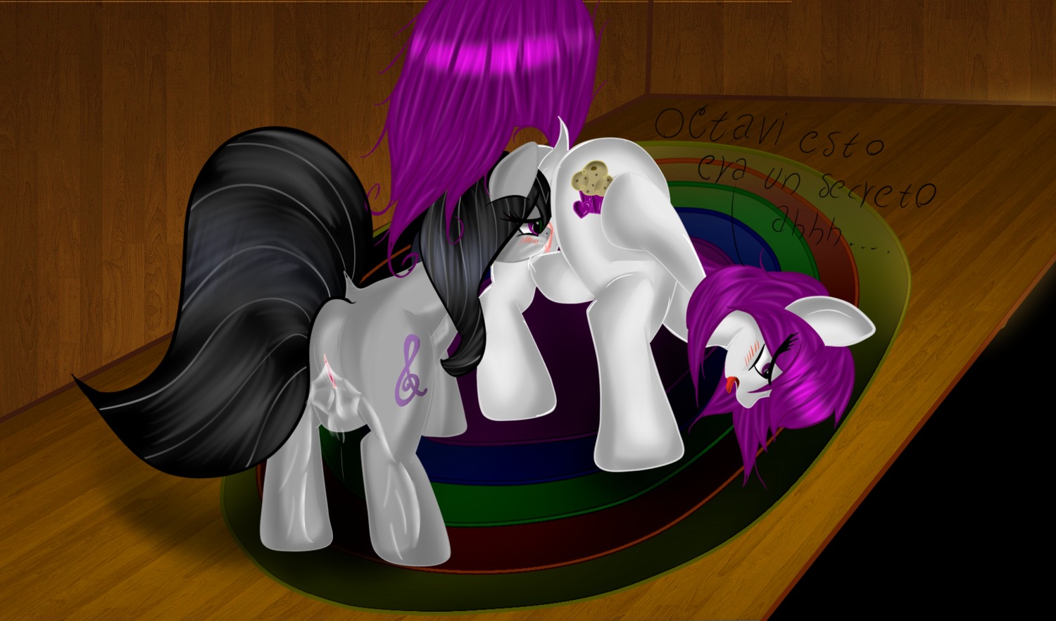 black_hair blush bodily_fluids cunnilingus duo e621 earth_pony equid equine fan_character female female/female feral friendship_is_magic genital_fluids genitals hair hasbro hi_res horse mammal my_little_pony octavia_(mlp) oral pony purple_hair sex tongue tongue_out unknown_artist vaginal vaginal_fluids vulva