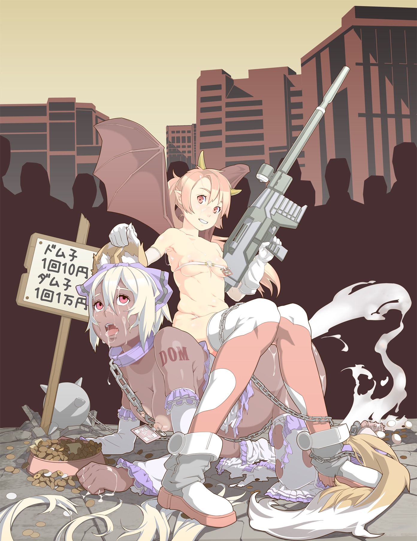 2girls all_fours anal animal_ear ball_and_chain bat_wings beam_rifle beltbra bondage boots breasts buttplug buttplug_tail chains character_request collar cum cumflated cumflation dark_skin demon demon_girl detached_sleeves ear_grab elbow_gloves empty_eyes facial female femdom femsub fox_ear fox_girl gloves grin gun gundam high_resolution horns human_chair human_furniture humiliation large_buttplug leash lezdom long_hair money monster_girl multiple_females multiple_girls name_tag nipple_piercing nipple_tag nipples nude open_mouth overflow pet_bowl piercing pink_eyes pink_hair plump ponytail pregnant price prostitution public_use puffy_nipples rule34 safety_pin safety_pin_piercing short_hair sign sitting sitting_on_person smile spiked_buttplug tail tan tanline tattoo tenako text thighhighs tied_hair tongue torn_clothes translated trigger_discipline weapon white_hair wings yuri