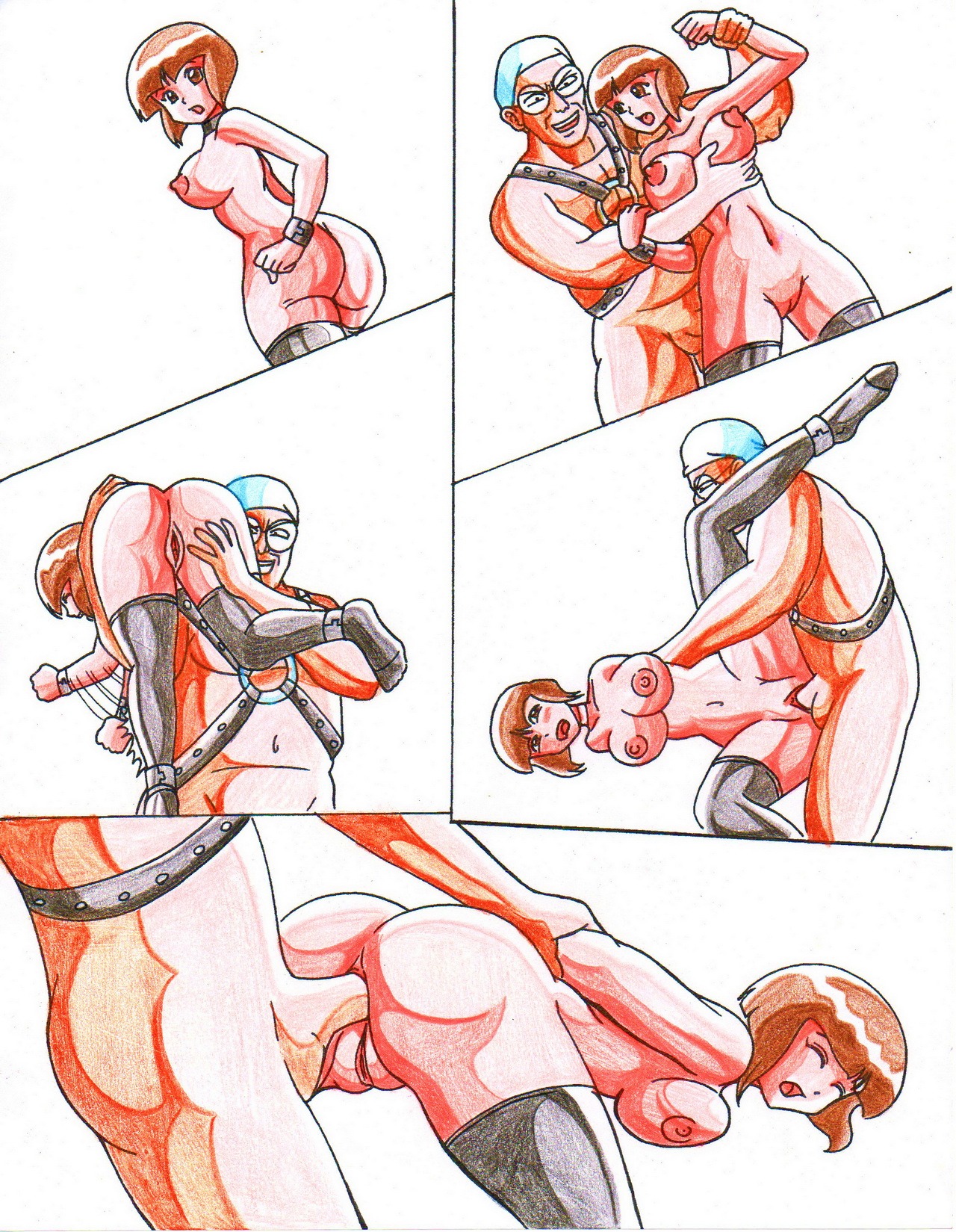 1boy 1girls anal_sex big_breasts breasts brown_hair female forced genma_saotome glasses kyo-domesticfucker male medium_breasts nabiki_tendo panels penis ranma_1/2 rape rule34 sex short_hair simple_background stockings uncensored
