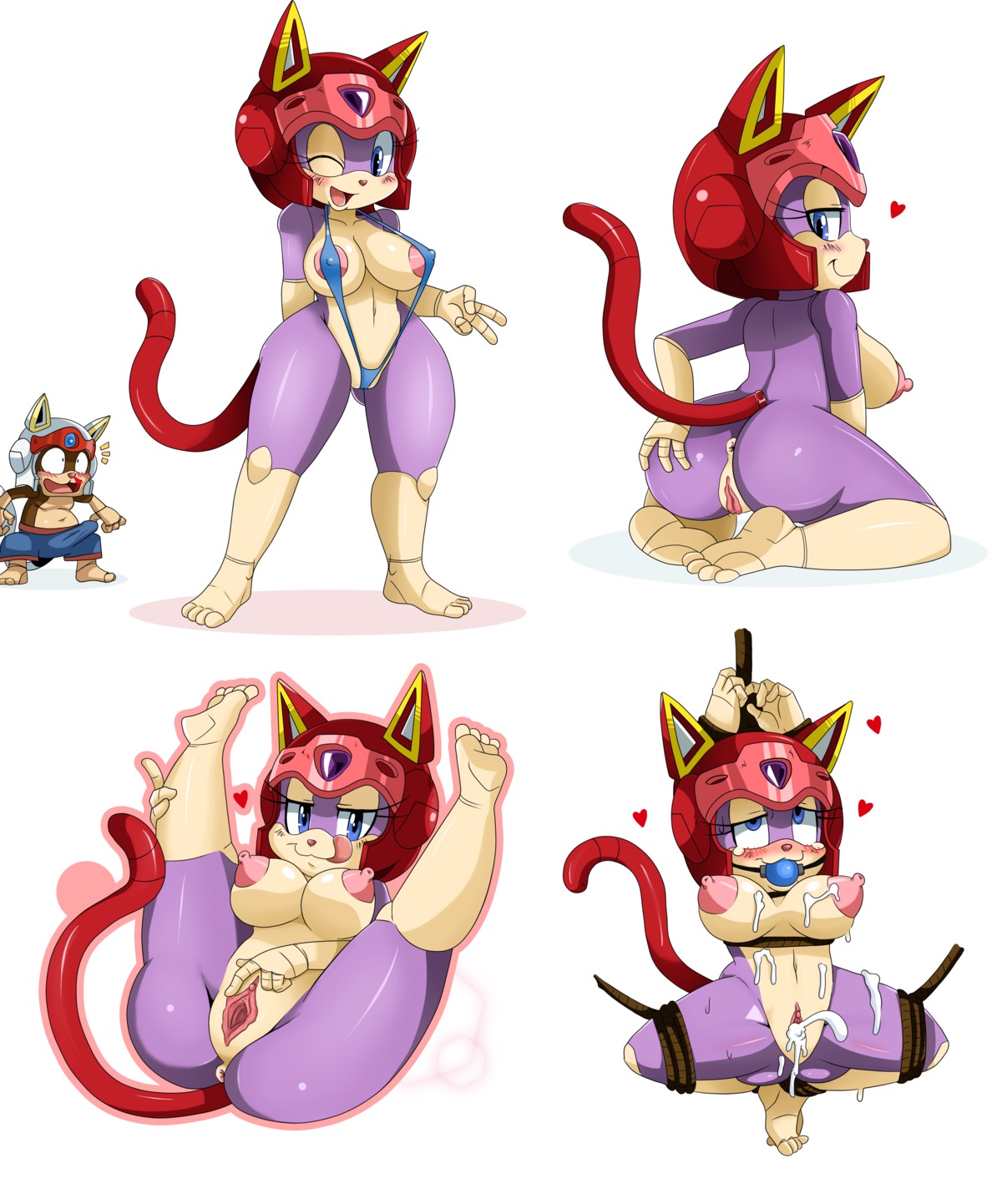 absurd_res after_sex anthro anus armor ball_gag bdsm bikini blood blue_eyes blush bodily_fluids bondage bound breasts clothed clothing cum cum_in_vagina cum_inside cum_on_breasts digital_media_(artwork) domestic_cat duo e621 erection eye_roll felid feline felis female gag gagged genital_fluids genitals headgear heart_symbol helmet hi_res legs_up licking licking_lips licking_own_lips looking_at_viewer male mammal nipples nosebleed one-piece_swimsuit penis polly_esther samurai_pizza_cats self_lick sex simple_background skimpy sling_bikini smile speedy_cerviche spread_legs spread_vulva spreading sssonic2 stirrup_(marking) suspension swimwear tail tight_clothing tongue tongue_out two-piece_swimsuit vulva