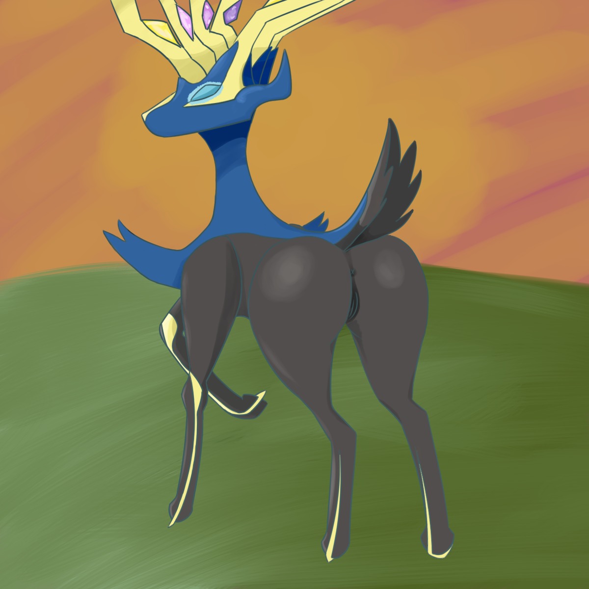 1:1 deer e621 female feral generation_6_pokemon genitals hi_res legendary_pokemon looking_at_viewer mammal nintendo owlettetheowl pokemon pokemon_(species) simple_background solo vulva xerneas xerneas_(active_mode)