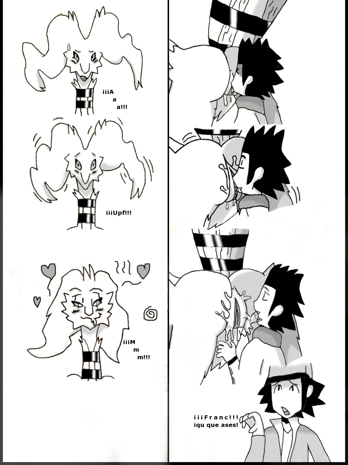 clothes comic cunnilingus female hilbert_(pokemon) human interspecies male monochrome nude oral pokemon pokephilia pussy reshiram rule34 size_difference straight vulva