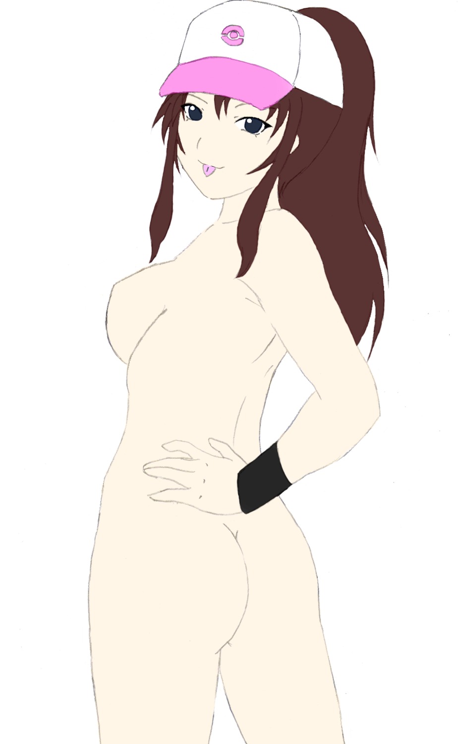 ass back_view breasts color female female_only hilda_(pokemon) human looking_back nude pokemon pokemon_bw rule34 solo standing tagme