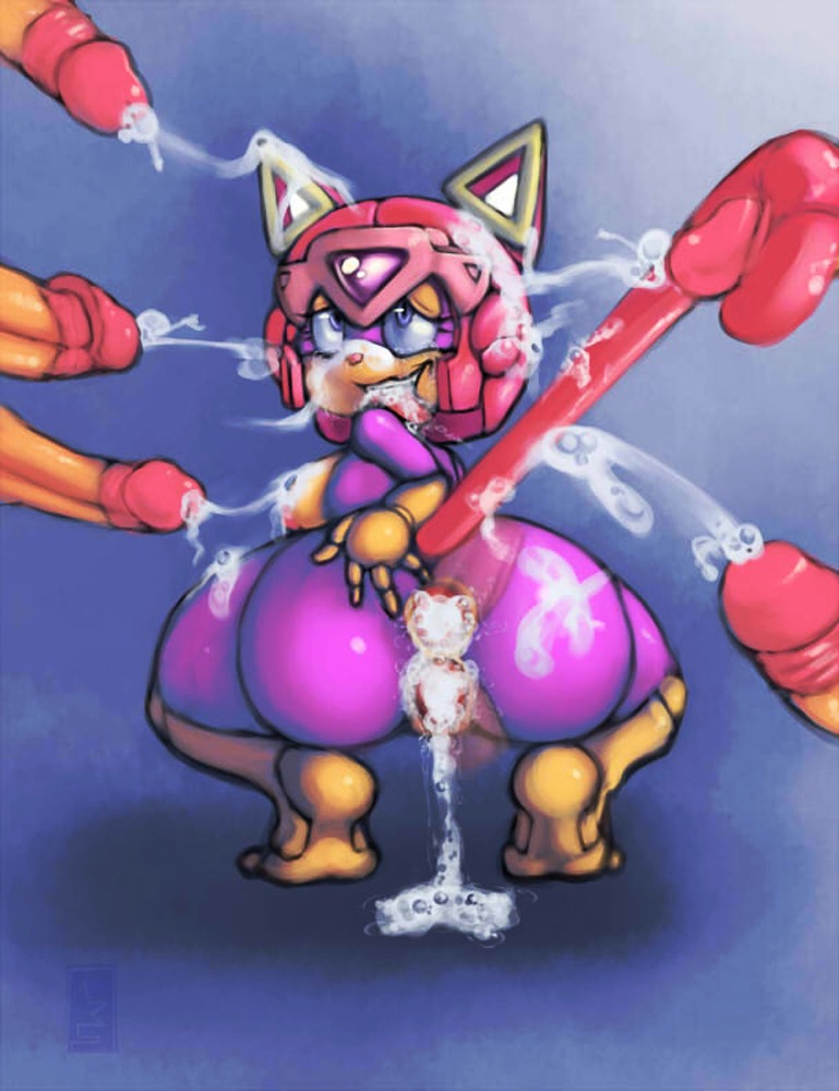 1girls anal_gape anthro ass breasts cum domestic_cat feline female fur furry helmet human male mammal nipples penis pink_fur polly_esther r-fenrir rule34 samurai_pizza_cats solo_focus squatting straight tagme tail thick_thighs wide_hips