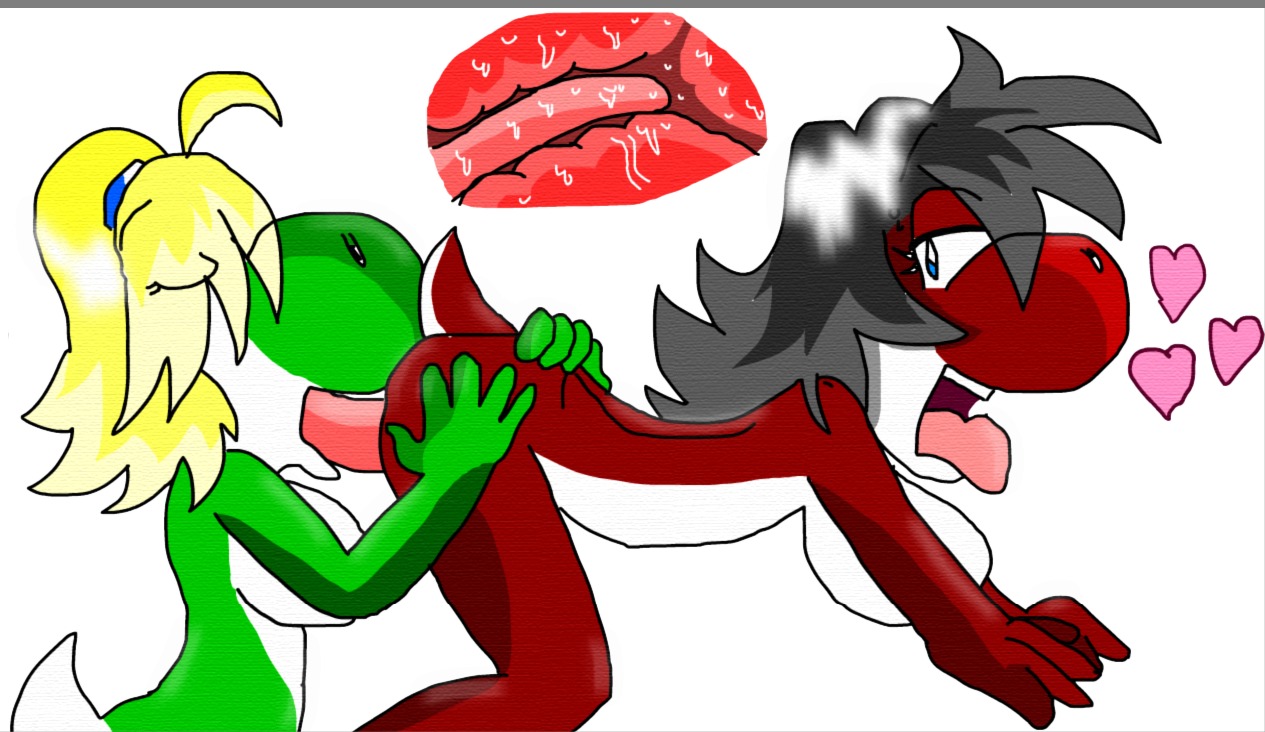 anthro breasts color dinosaur female female_only insertion long_tongue mario_(series) multiple_females multiple_girls nintendo nude perverted_bunny reptile rule34 scalie side_view straight_hair tagme tongue yoshi