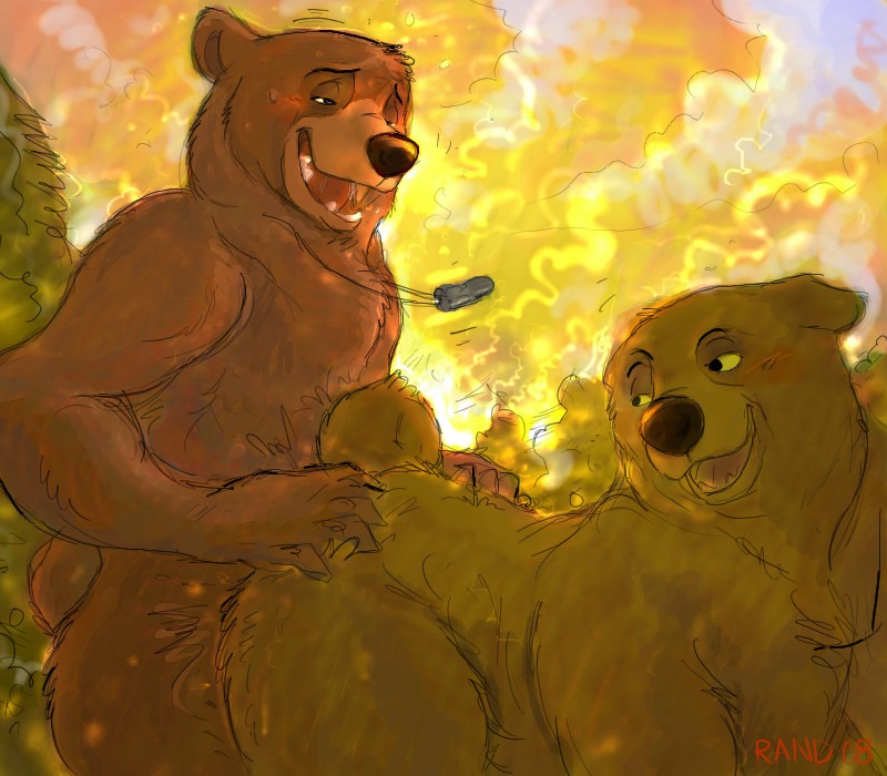 all_fours ambiguous_gender bear blush brother_bear brown_bear brown_body brown_fur disney doggystyle duo e621 female feral from_behind_position fur grizzly_bear happy happy_sex jewelry kenai_(brother_bear) looking_back male male/female mammal necklace nude open_mouth penetration rand sex slightly_chubby ursine