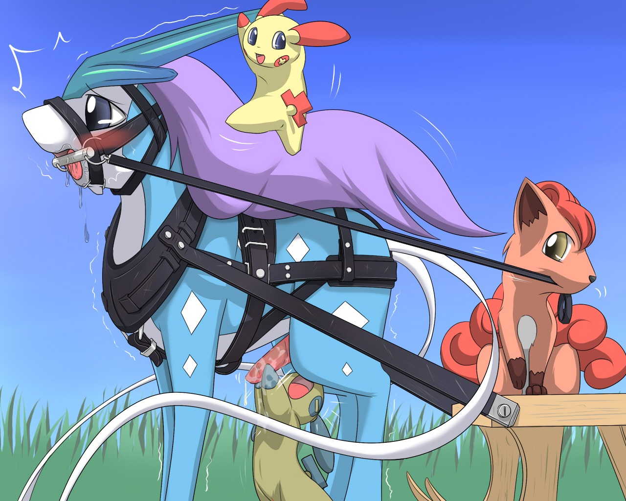 female fur furry_tail minun multi_tail nintendo plusle pokemon pokemon_(species) rule34 straight_hair suicune tail tails vulpix