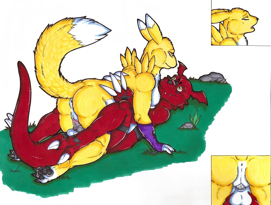 anthro breasts canine color digimon digimon_(species) female fox fur furry guilmon interspecies male monster_boy penis pussy renamon reptile rule34 scalie sex side_view tagme tail vaginal_penetration vulva