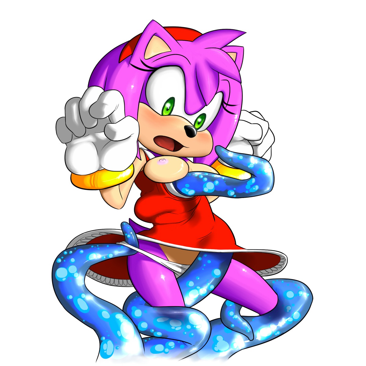 1:1 amy_rose anthro blush breasts clothed clothing clothing_pull dress dress_pull e621 embarrassed eulipotyphlan female fur green_eyes hedgehog hi_res mammal nipples open_mouth panties panty_pull pink_body pink_fur ravrous red_clothing red_dress sega solo sonic_the_hedgehog_(series) tentacles underwear underwear_pull upskirt white_clothing white_panties white_underwear