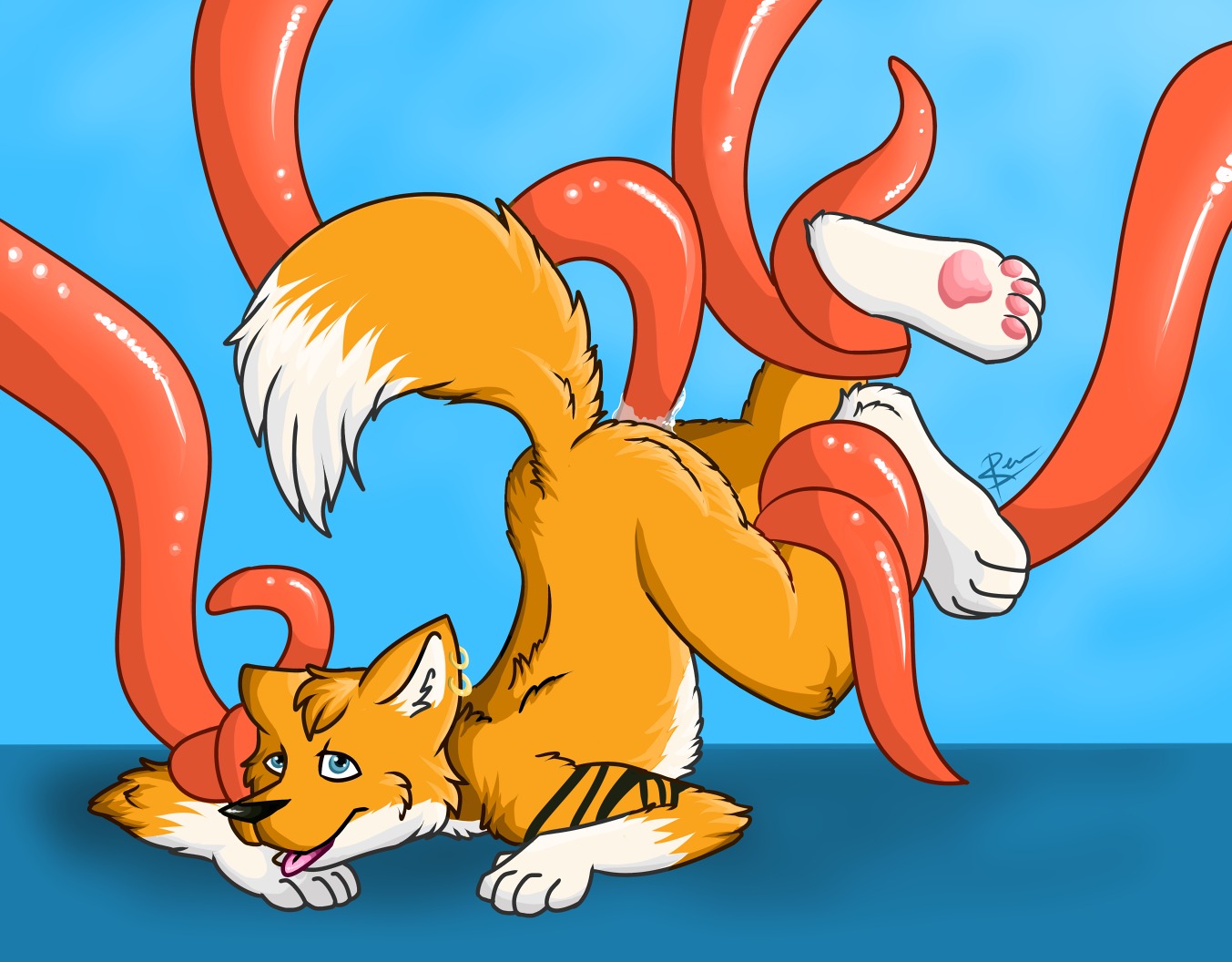4_toes anal anal_penetration anthro biped black_nose blue_background blue_eyes canid canine consentacles digitigrade dipstick_tail e621 ear_piercing feet fluffy fluffy_tail fox fur hair jay-lel leg_grab leg_markings lying male mammal markings multicolored_body multicolored_fur multicolored_tail on_front open_mouth orange_body orange_fur orange_hair pawpads paws penetration piercing raised_tail renashe sex simple_background socks_(marking) solo tail tail_markings tentacle_sex tentacles toes tongue tongue_out two_tone_body two_tone_fur two_tone_tail white_body white_fur