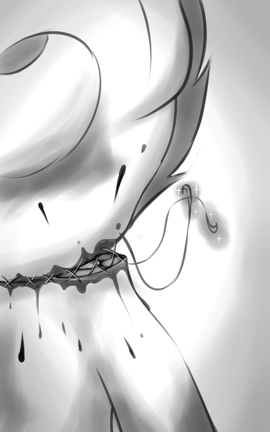 5:8 ambiguous_gender character_request dead_eyes death decapitation digital_drawing_(artwork) digital_media_(artwork) e621 equid equine fearingfun gore hasbro hi_res hook horse mammal monochrome my_little_pony severed_body_part severed_head sewing slit_throat solo thread