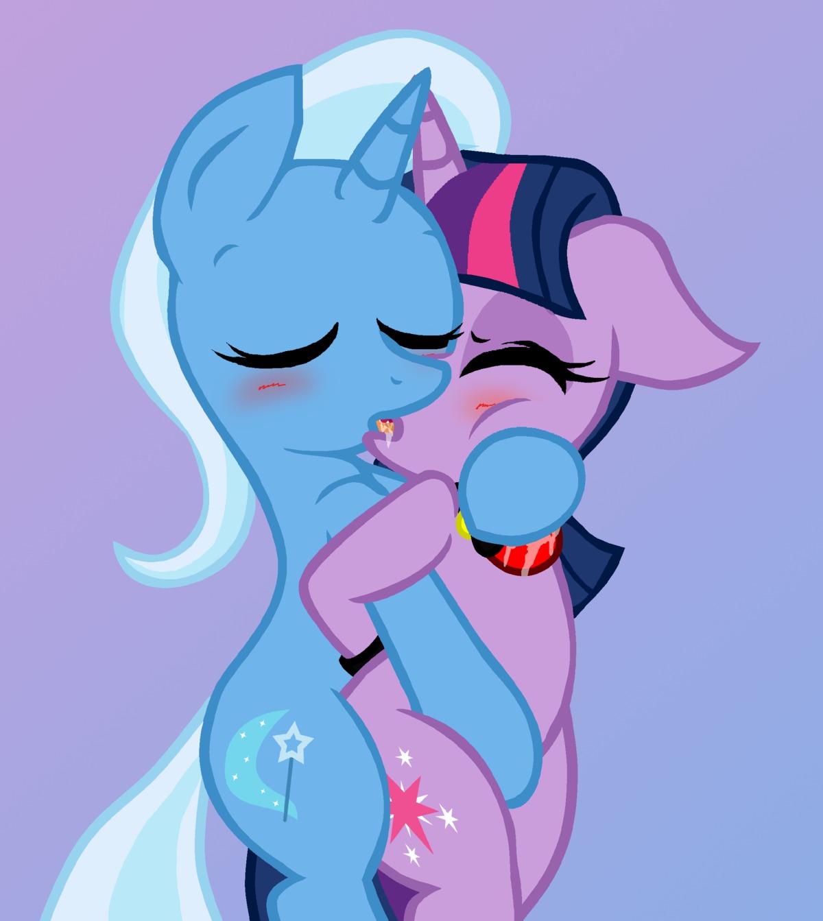2012 absurd_res ball_gag bdsm blue_hair blush bodily_fluids bondage bound cutie_mark dominant dominant_female drooling duo e621 equid equine eyes_closed female female/female feral french_kissing friendship_is_magic fur gag hair hasbro hi_res horn kiss_on_lips kissing mammal multicolored_hair my_little_pony mythological_creature mythological_equine mythology open_mouth oral purple_body purple_fur purple_hair pyruvate saliva submissive submissive_female tail tongue trixie_(mlp) twilight_sparkle_(mlp) two_tone_hair unicorn