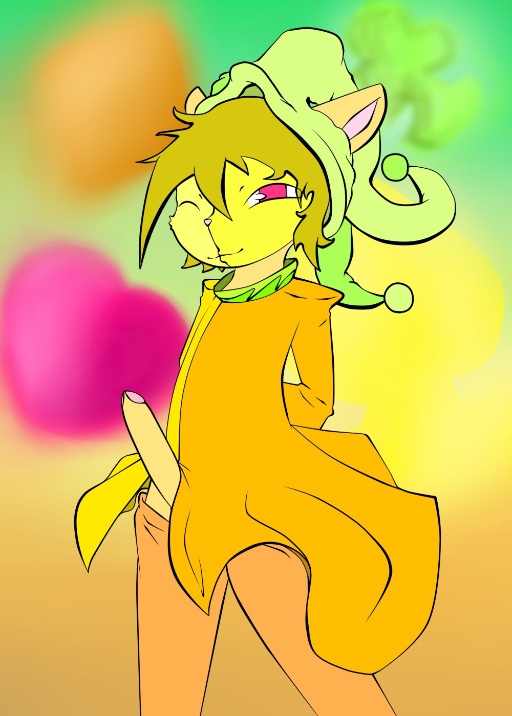 blonde_hair clothing clubs_(suit) diamonds_(suit) domestic_cat e621 erection felid feline felis genitals hair hat headgear headwear heart_symbol hi_res jester male mammal orb penis pink_eyes solo spades_(suit) standing suit_symbol xxmysteryxx
