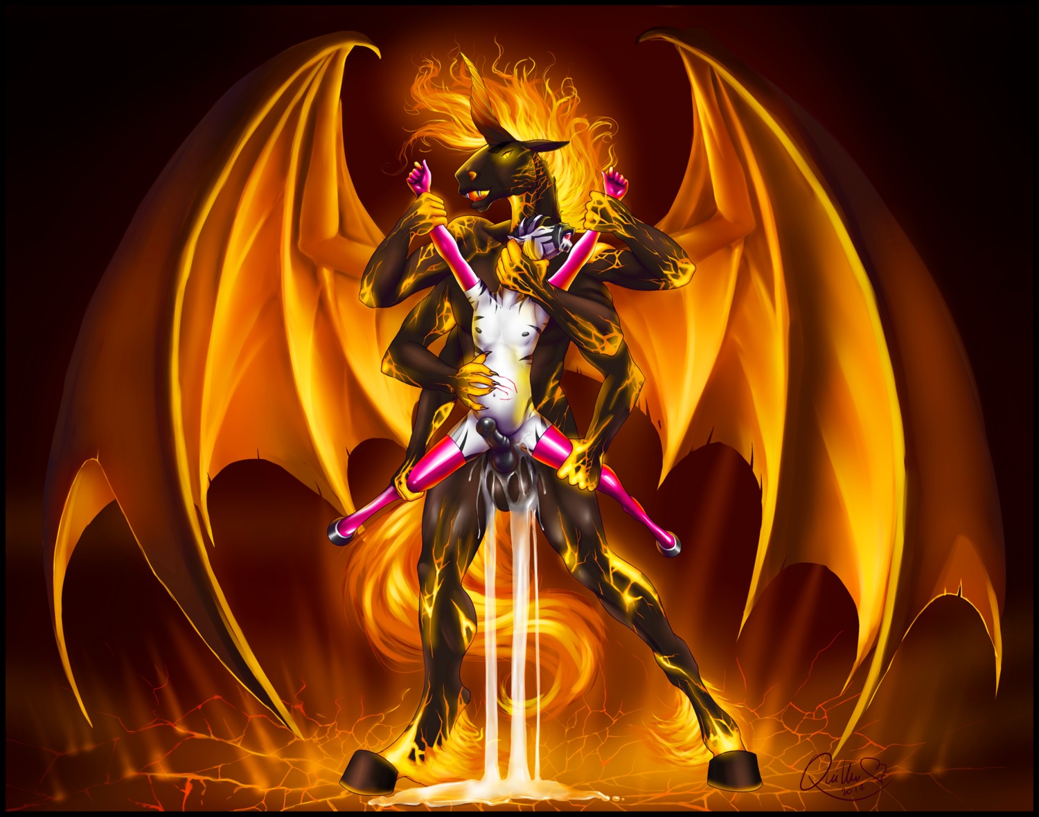 2014 abdominal_bulge anal anal_penetration animal_genitalia animal_penis armwear balls bdsm bioluminescence black_border blood bodily_fluids bondage border bound clothing cum cum_in_ass cum_inside digital_media_(artwork) dominant dominant_male duo e621 elbow_gloves equid equine equine_genitalia equine_penis erection excessive_cum excessive_genital_fluids fangs fire forced genital_fluids genitals gloves glowing glowing_hair hair handwear hell hellhorse hi_res hooves horn kaeldu larger_dom larger_male latex male male/male male_penetrated male_penetrating male_penetrating_male mammal membrane_(anatomy) membranous_wings mythological_creature mythological_equine mythology neck_grab nipples open_mouth penetration penis quillu rape sex simple_background size_difference smaller_male stripes teeth unicorn wings zebra