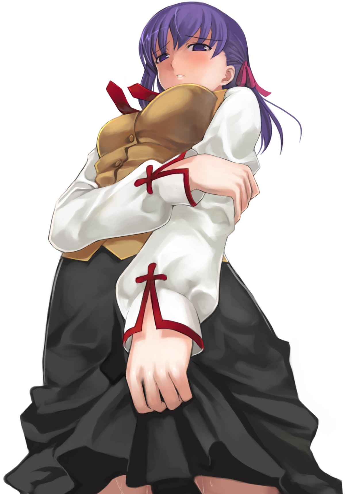 fate/stay_night fate_(series) female hair_ribbon high_resolution matou_sakura mikazuki_akira purple_eyes purple_hair pussy pussy_juice ribbon rule34 short_hair skirt skirt_lift solo trimoon type-moon