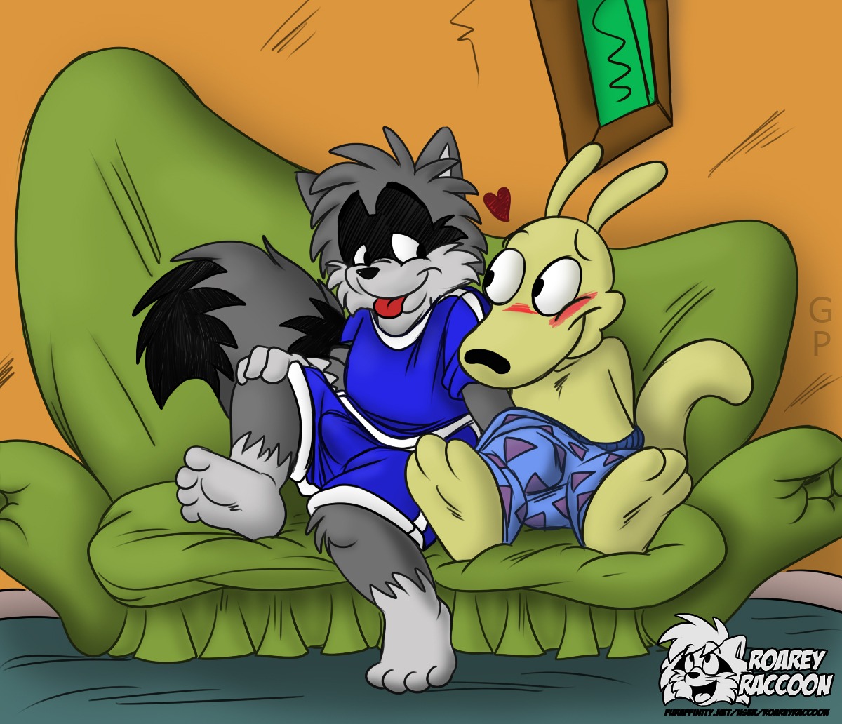 anthro couch furry gay interspecies male male_only nickelodeon original_character raccoon roarey_raccoon rocko rocko's_modern_life rule34 yaoi