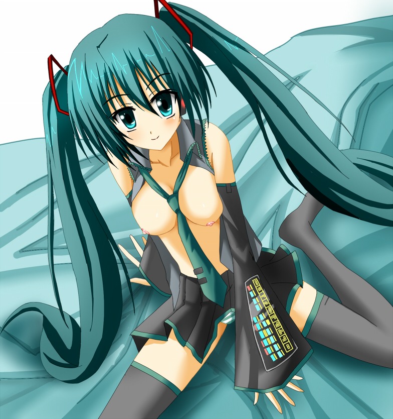 1girl aqua_eyes aqua_hair breasts detached_sleeves female hatsune_miku long_hair medium_breasts necktie nipples open_clothes open_shirt panties rule34 shirt sitting skirt solo striped striped_panties tagme thighhighs twintails underwear very_long_hair vocaloid