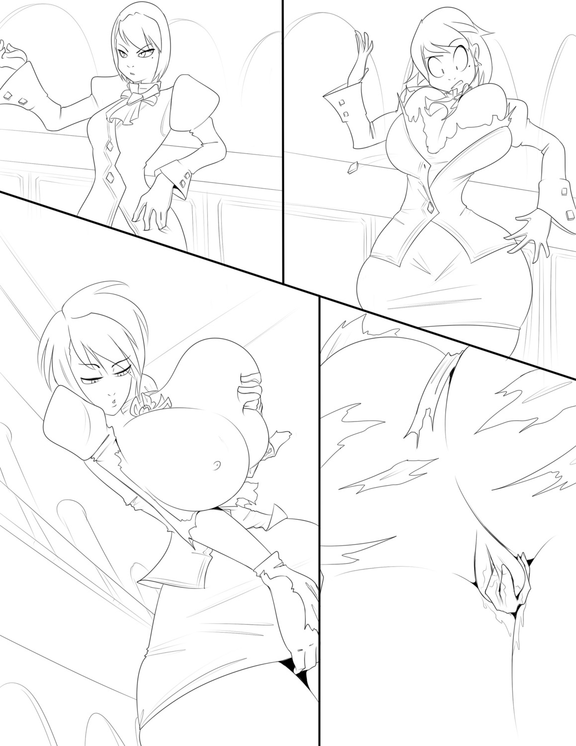 1girls ace_attorney breast_expansion breast_growth breast_growth_(enlargement) breasts capcom entropy-zeta female franziska_von_karma gyakuten_saiban karuma_mei masturbation monochrome pussy rule34