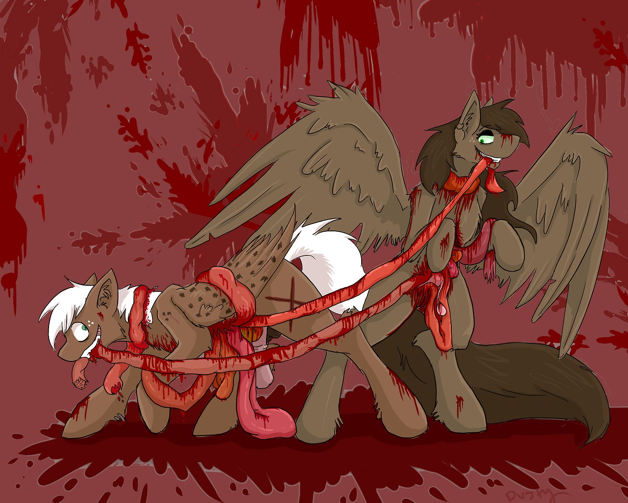 5:4 animal_genitalia animal_penis balls blood bodily_fluids cannibalism disembowelment duo dusty_(artist) e621 equid equine equine_genitalia equine_penis erection fallopian_tubes fan_character feathered_wings feathers female feral genitals gore gore_focus guts hard_vore hasbro horse innards male mammal my_little_pony mythological_creature mythological_equine mythology organs ovaries pegasus penis pink_penis teats uterus vore wings