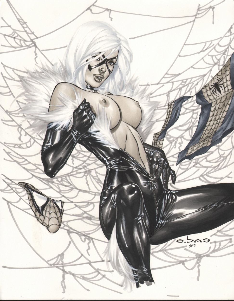 black_cat_(marvel) bodysuit eric_basaldua felicia_hardy female female_only human marvel marvel_comics naughty_face rule34 shiny smooth_skin solo spider-man_(series)
