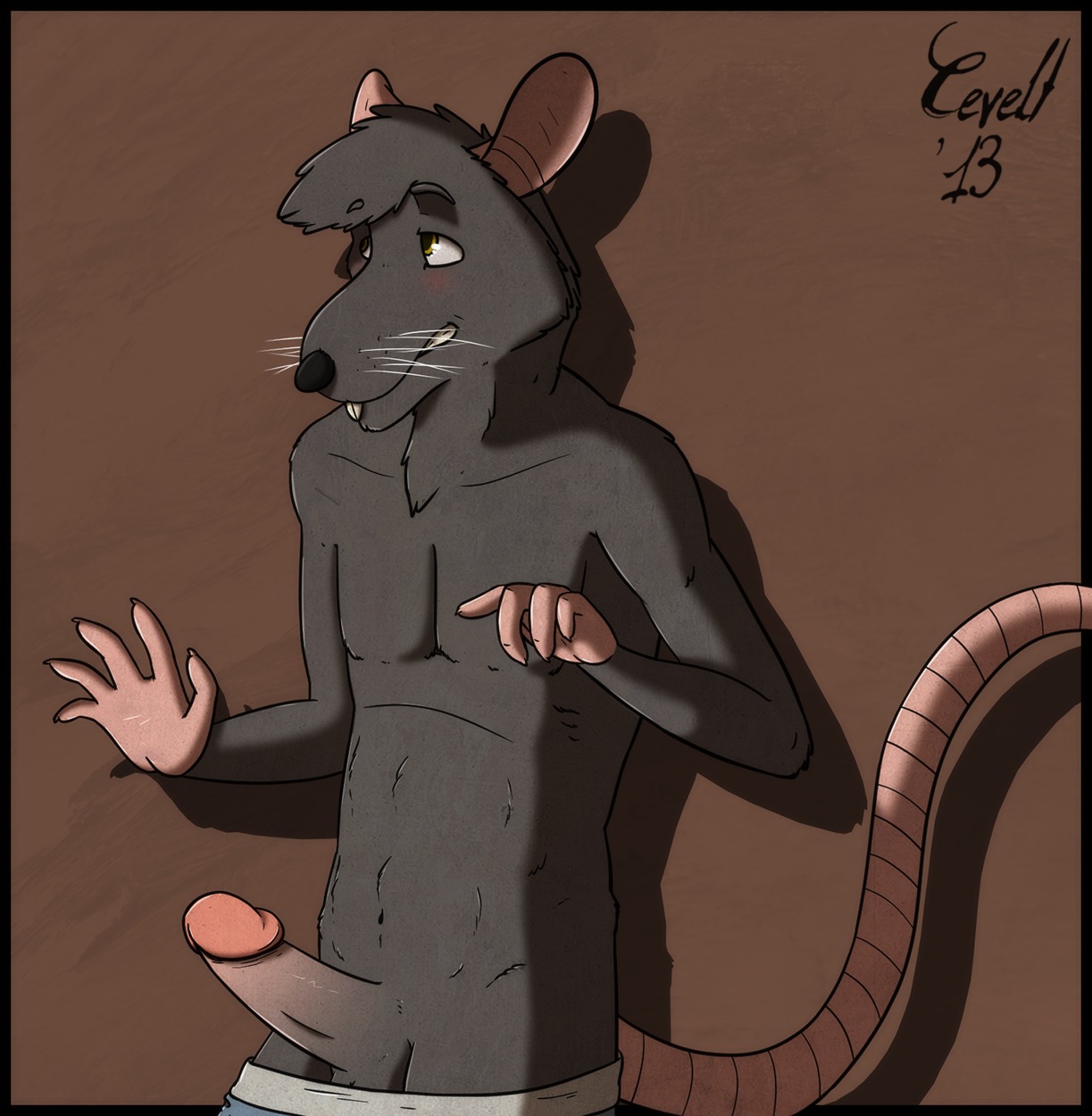 anthro balls biped blush cevelt e621 erection genitals hi_res humanoid_genitalia humanoid_penis male mammal murid murine penis rat rodent simple_background solo standing