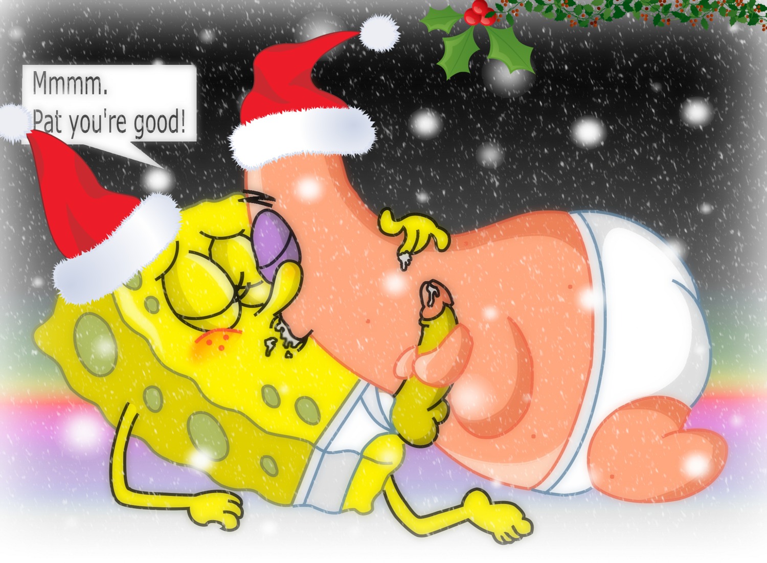 2boys anthro anthro_on_anthro aplysina_fistularis balls blush christmas closed_eyes cum_drip echinoderm edit erection furry furry_male furry_only gay handjob holding_penis holly_(plant) interspecies kissing male male/male marine mistletoe mostly_nude multiple_males nickelodeon patrick_star penis penis_out pink_body rule34 santa_hat sea_sponge smooth_skin spongebob_squarepants spongebob_squarepants_(character) starfish starry_background stroking_penis tagme underwear_aside underwear_only what yaoi yece yellow_body