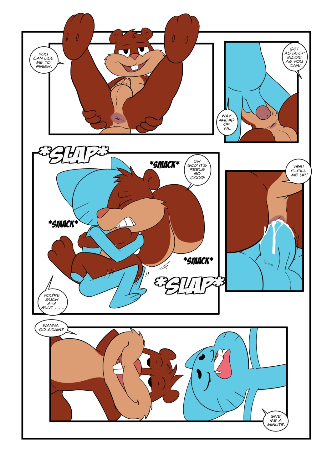 absurd_res anal anal_penetration animaniacs anthro anthro_on_anthro anthro_penetrated anthro_penetrating anthro_penetrating_anthro anus barefoot blue_body blue_fur bodily_fluids brown_body brown_fur cartoon_network comic cum cum_in_ass cum_inside dialogue domestic_cat duo e621 english_text erection eyes_closed feet felid feline felis from_front_position fur gaping genital_fluids genitals grey_squirrel gumball_watterson hi_res jerseydevil looking_at_viewer male male/male male_penetrated male_penetrating male_penetrating_male mammal mastery_position multiple_scenes open_mouth penetration penile penile_penetration penis penis_in_ass presenting presenting_anus rodent sciurid sex sex_toy shaking shota simple_background skippy_squirrel teeth text the_amazing_world_of_gumball tree_squirrel warner_brothers white_background young young_anthro young_male