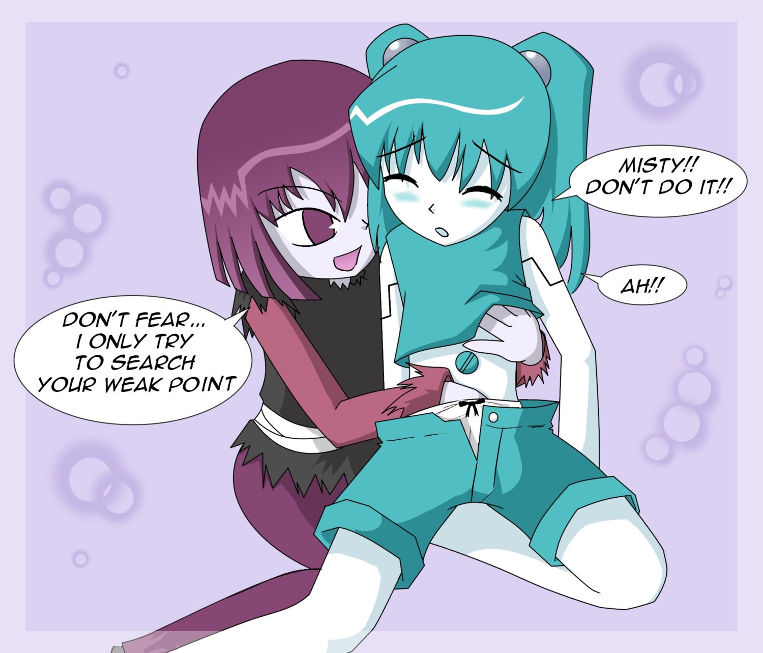 english_text female jenny_wakeman misty_(mlaatr) multiple_females multiple_girls my_life_as_a_teenage_robot rule34 shadow2007x straight_hair text yuri