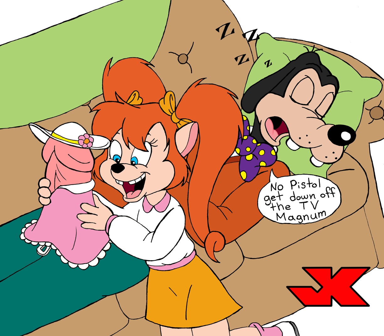 anthro anthro_only bow clothing disney female goof_troop goofy jk male penis pistol_pete rule34 skirt what young