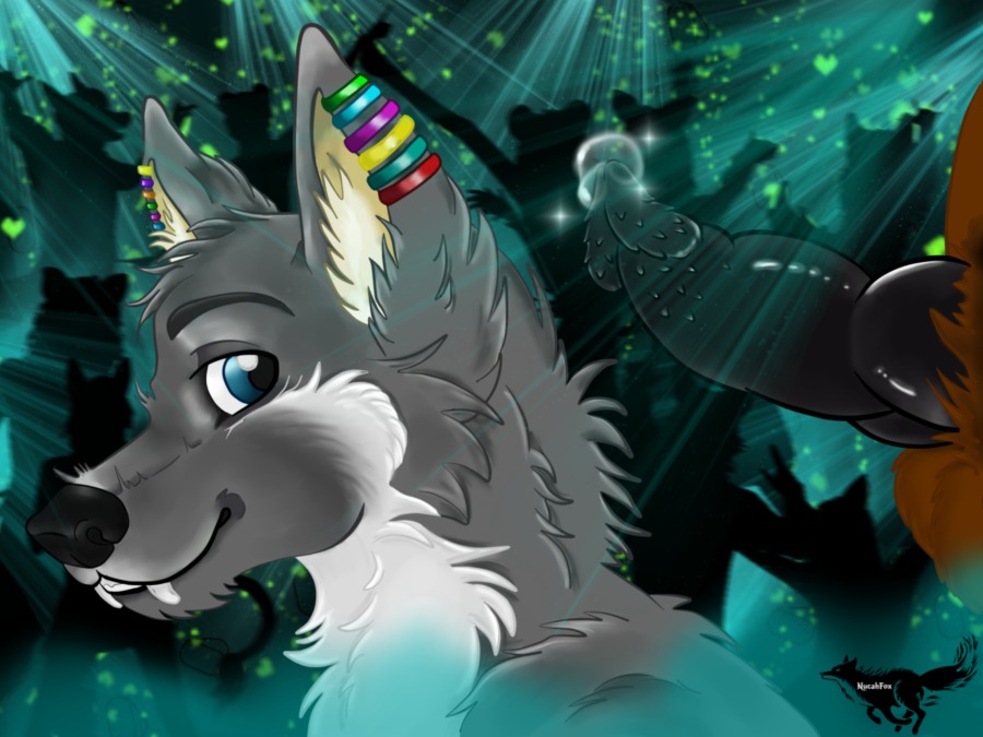 4:3 anthro balls black_nose black_penis blue_eyes bodily_fluids cum dancing duo e621 ear_piercing erection fangs felid fellatio fur genital_fluids genitals grey_body grey_fur hair male male/male male_penetrated male_penetrating male_penetrating_male mammal nightclub nucahfox oral penetration penile penile_spines penis piercing rainbow rainbow_piercings sex teeth