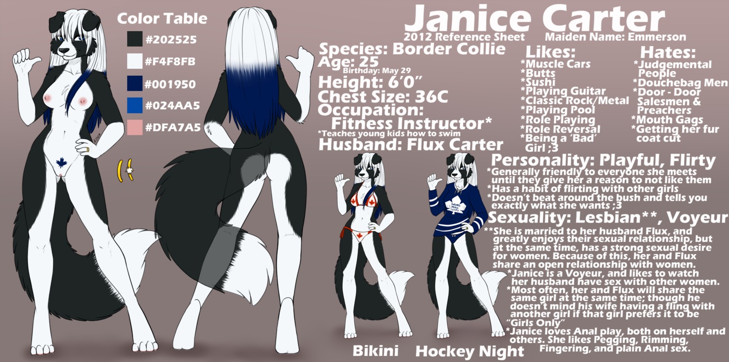 2012 ajna anthro bikini blue_eyes border_collie breasts canine english_text female fur furry janice_carter model_sheet nude original_character pussy rule34 skimpy solo text