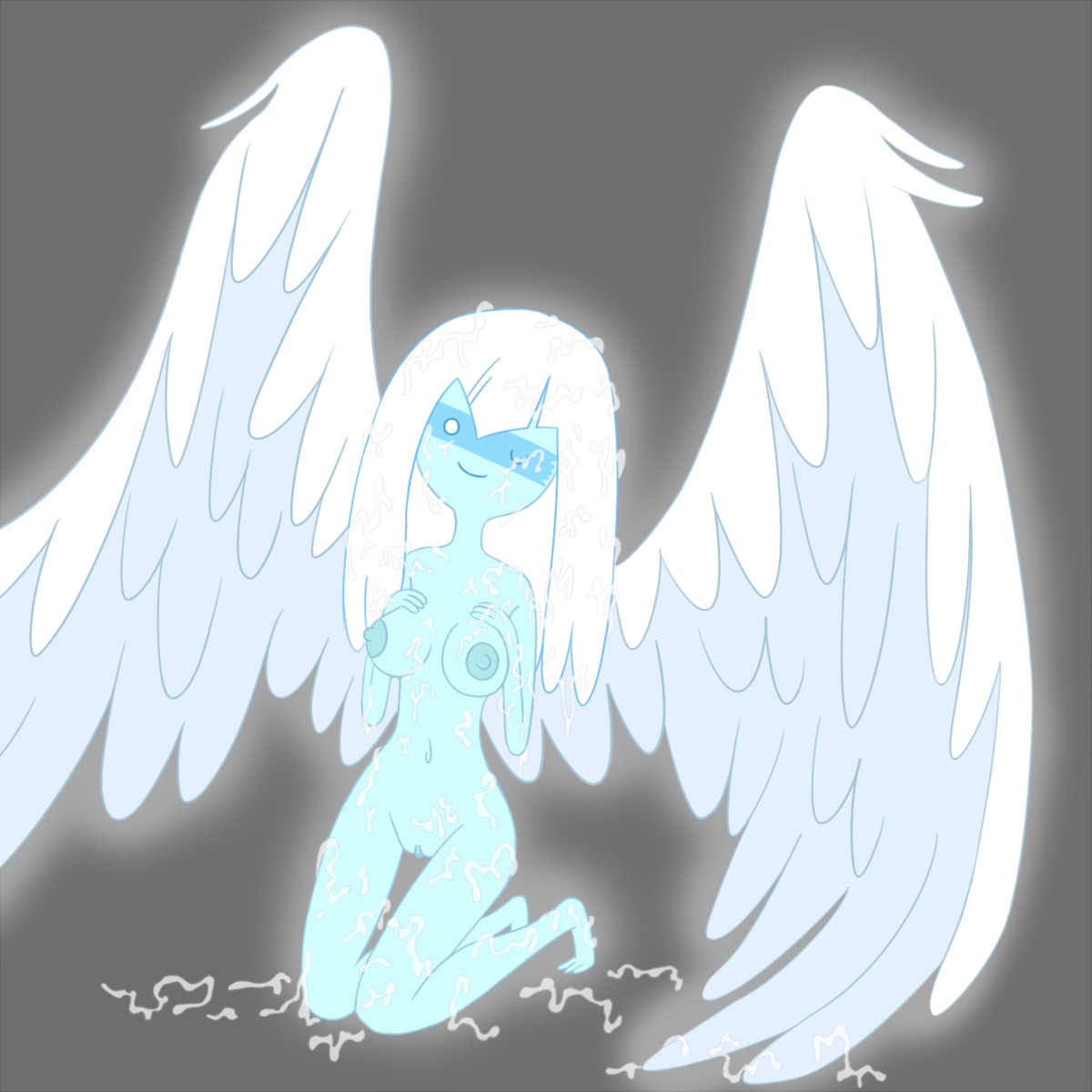 1girls adventure_time angel angel_wings blue_body blue_nipples blue_skin breasts completely_nude cum cum_in_hair cum_on_body cum_on_breasts cum_on_face cum_on_hair cum_on_upper_body female full_circle grabbing_own_breast guardian_angel_(adventure_time) looking_at_viewer naked nipples nude nude_female pussy rule34 vagina white_hair wings