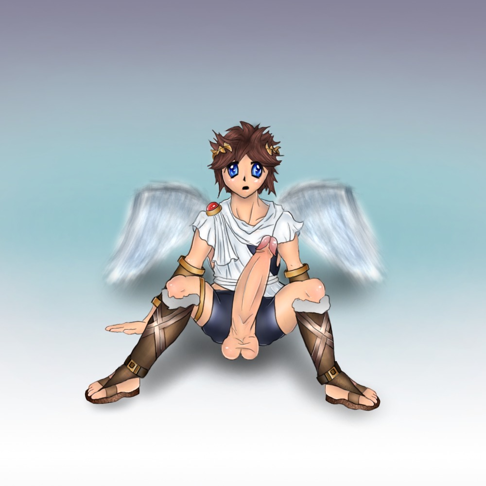1boy balls blue_eyes brown_hair erection kid_icarus large_penis looking_at_viewer male male_only nintendo open_mouth penis pit_(kid_icarus) rule34 sitting solo solo_male spread_legs testicles wings