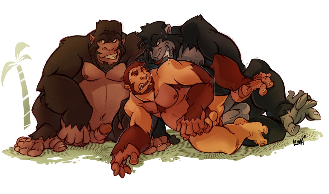anal anal_sex arms balls bent_legs ear gay gorilla haplorhine human humanoid_penis kuma legs male monkey monkey_boy monkey_feet navel nipples nude penetration penis plain_background prehensile_feet primate rape rape_face rule34 sheath spread_legs spreading threesome toenails transformation