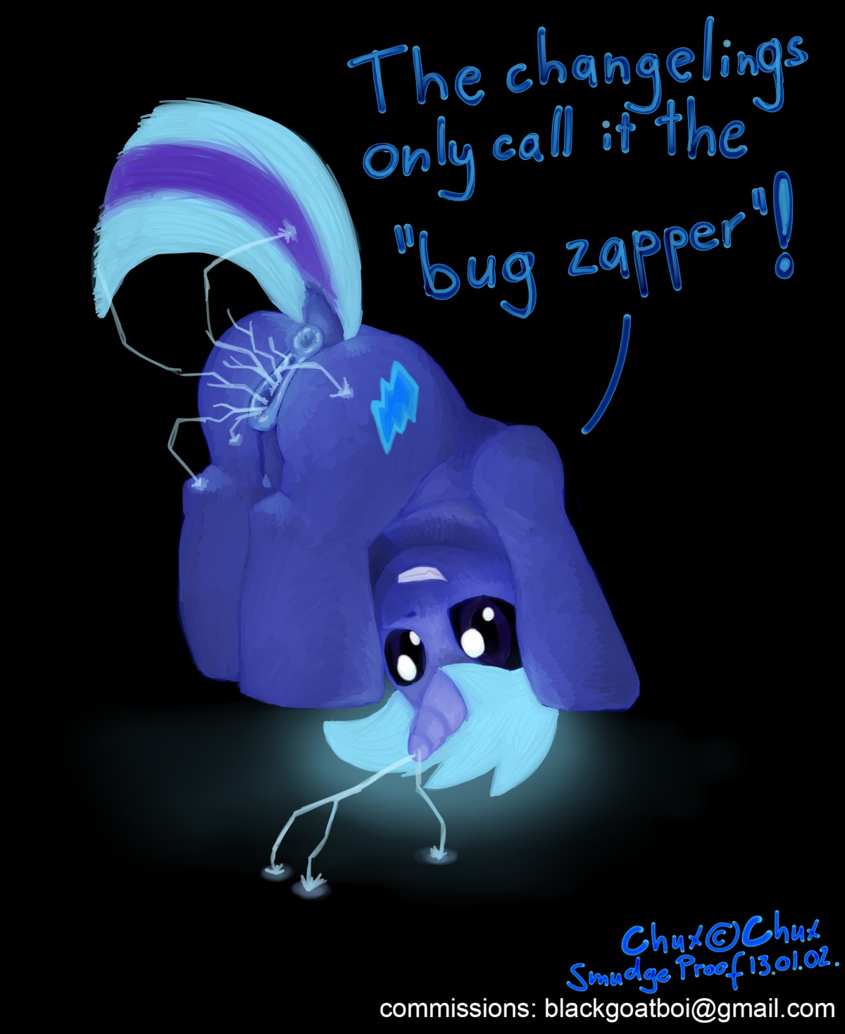 2013 anus chux_(character) digital_media_(artwork) e621 electricity electrostimulation english_text equid equine fan_character female feral genitals glowing hasbro hi_res horn mammal my_little_pony mythological_creature mythological_equine mythology quadruped smudge_proof solo tail text unicorn url vulva