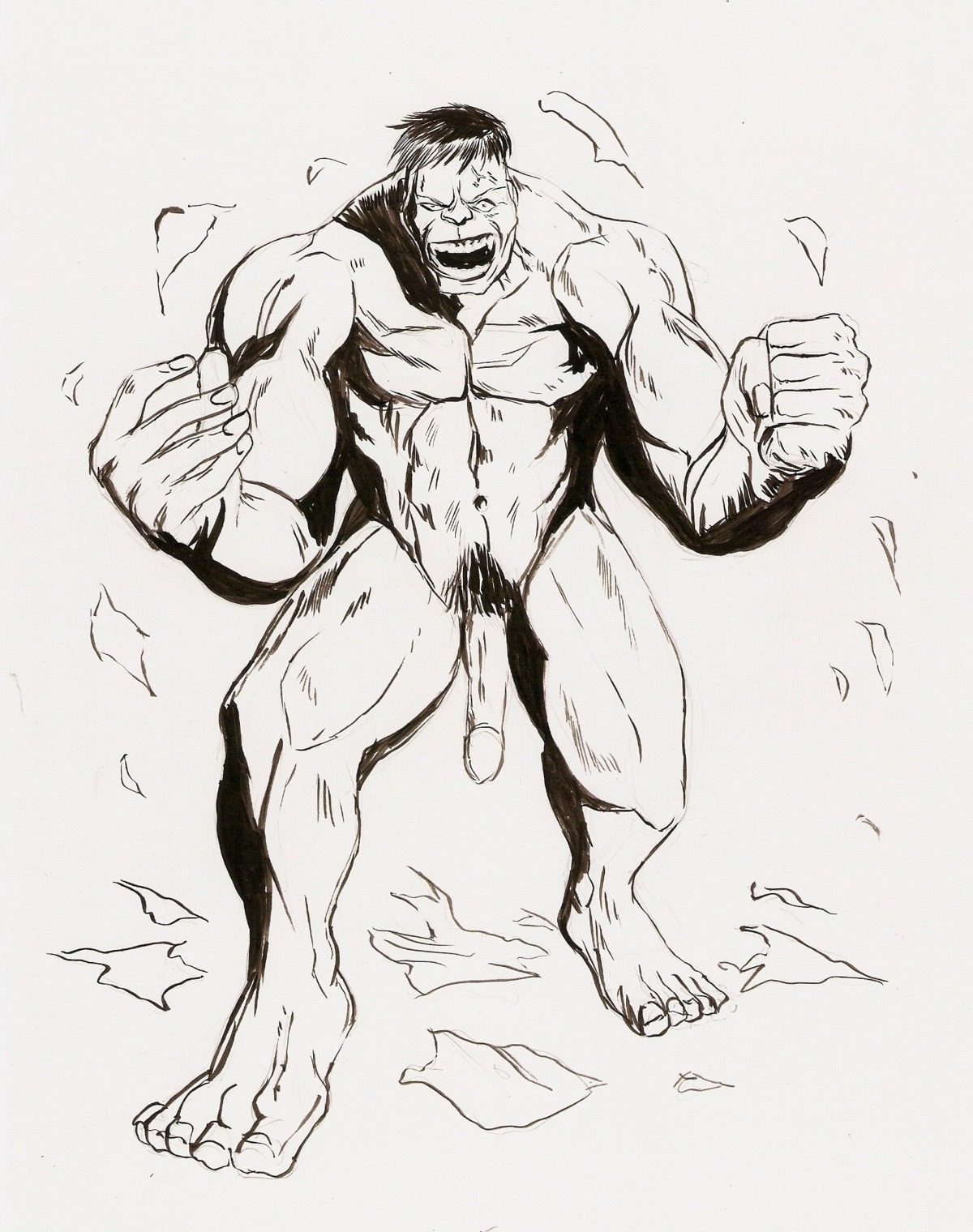front_view huge_muscles hulk human male male_only marvel marvel_comics monochrome muscles nude penis rule34 solo standing tagme