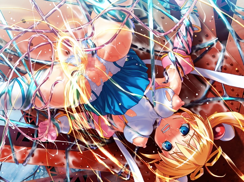 blonde_hair blue_eyes censored clothing female honjou_erena long_hair mahou_shoujo_erena peeing potekoro restrained rule34 skirt slime spread_legs tentacle tied_hair torn_clothes twintails urine valkyria_(studio) young