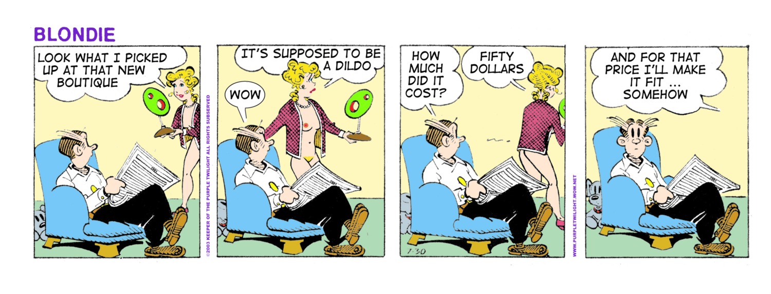 blondie_(comic) blondie_bumstead casual clothing comic_strip dagwood_bumstead edit female handwear human male nudist outerwear pale_skin rule34 tagme