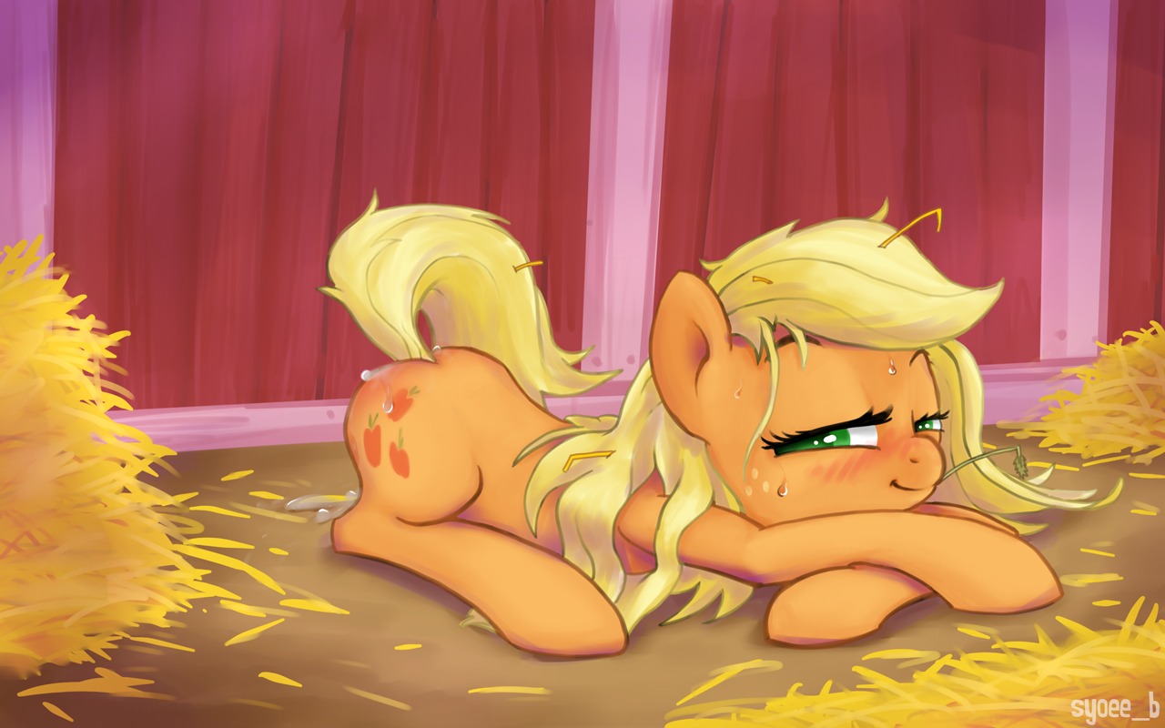16:10 2013 after_sex applejack_(mlp) barn bedroom_eyes blonde_hair bodily_fluids butt cum cum_on_butt cutie_mark e621 earth_pony equid equine female feral freckles friendship_is_magic fur genital_fluids green_eyes hair half-closed_eyes hasbro hay horse inside looking_at_viewer lying mammal messy messy_hair my_little_pony narrowed_eyes orange_body orange_fur pony seductive smile solo sweat syoee_b tail widescreen