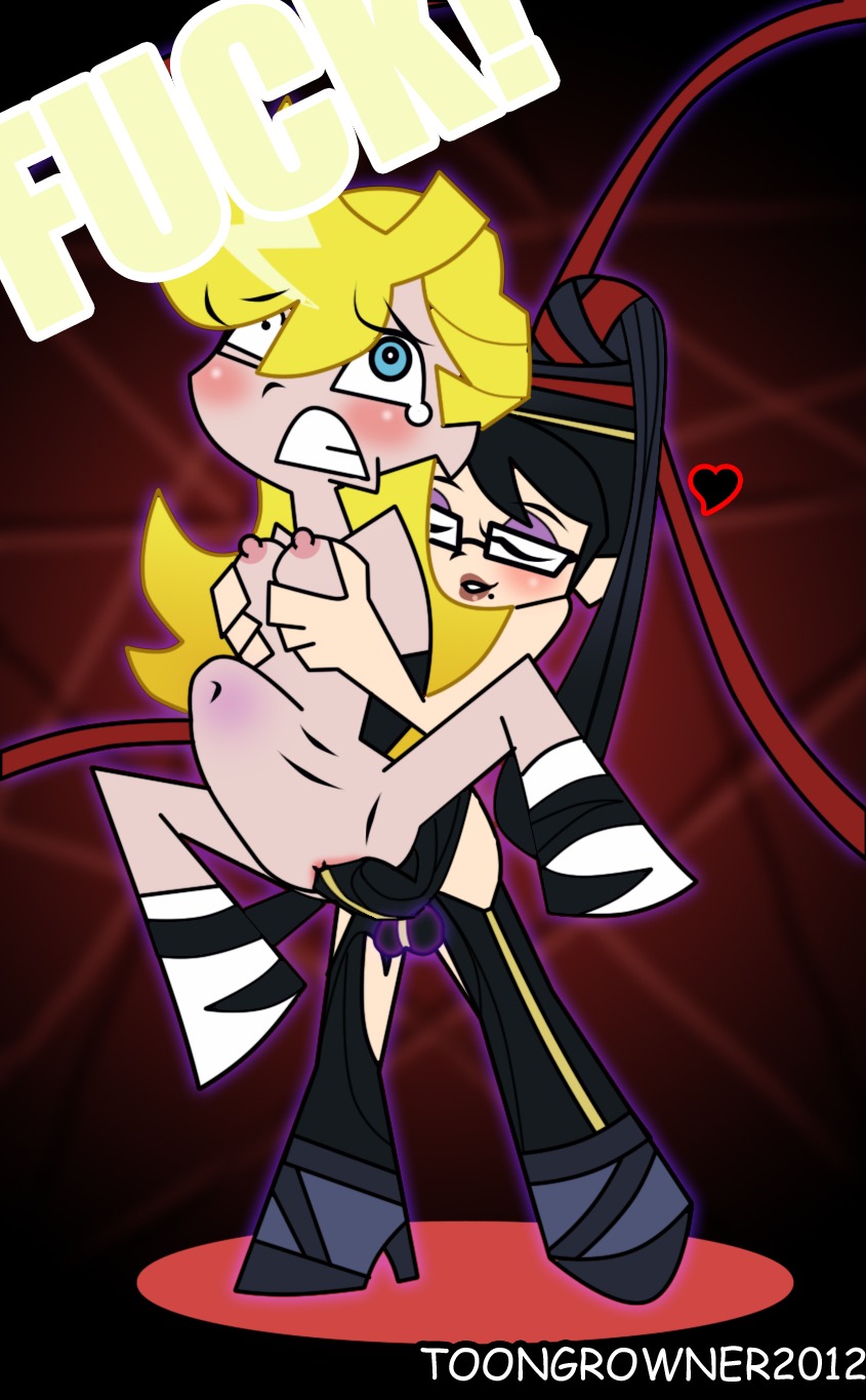 2012 2girls anime bayonetta bayonetta_(character) crossover female multiple_females multiple_girls nipples panty_&amp;_stocking_with_garterbelt panty_anarchy pussy rape rule34 sega simple_anatomy stomach_bulge strap-on strapon toongrowner vaginal vaginal_penetration witch yuri
