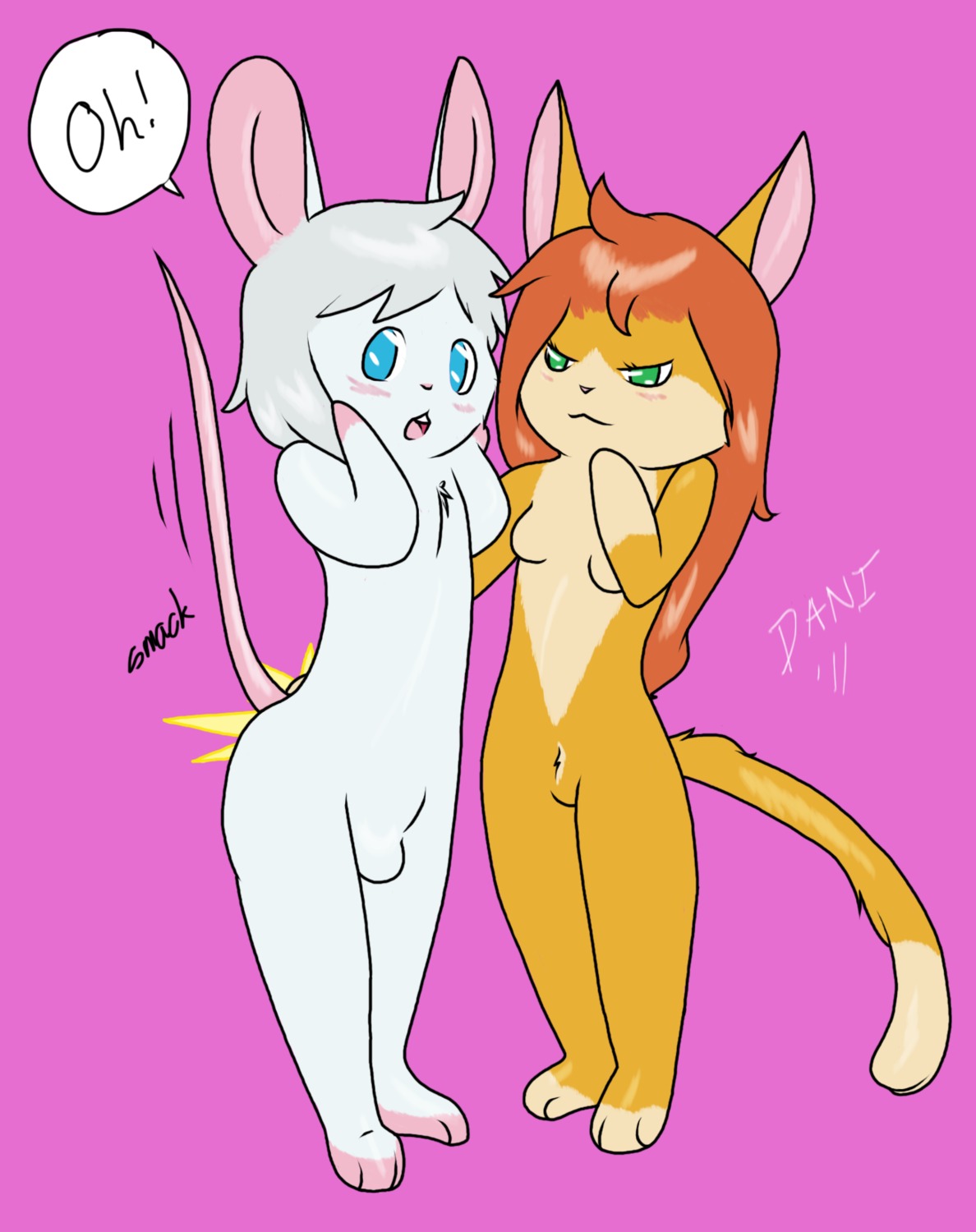 anthro balls blue_eyes blush breasts butt_slap chibi daniruu domestic_cat dominant dominant_female duo e621 felid feline felis female femboy fur genitals green_eyes grey_hair hair hi_res long_tail male male/female mammal mouse murid murine nude predator/prey pubes red_hair rodent slap smack spanking submissive submissive_male tail white_balls white_body white_fur