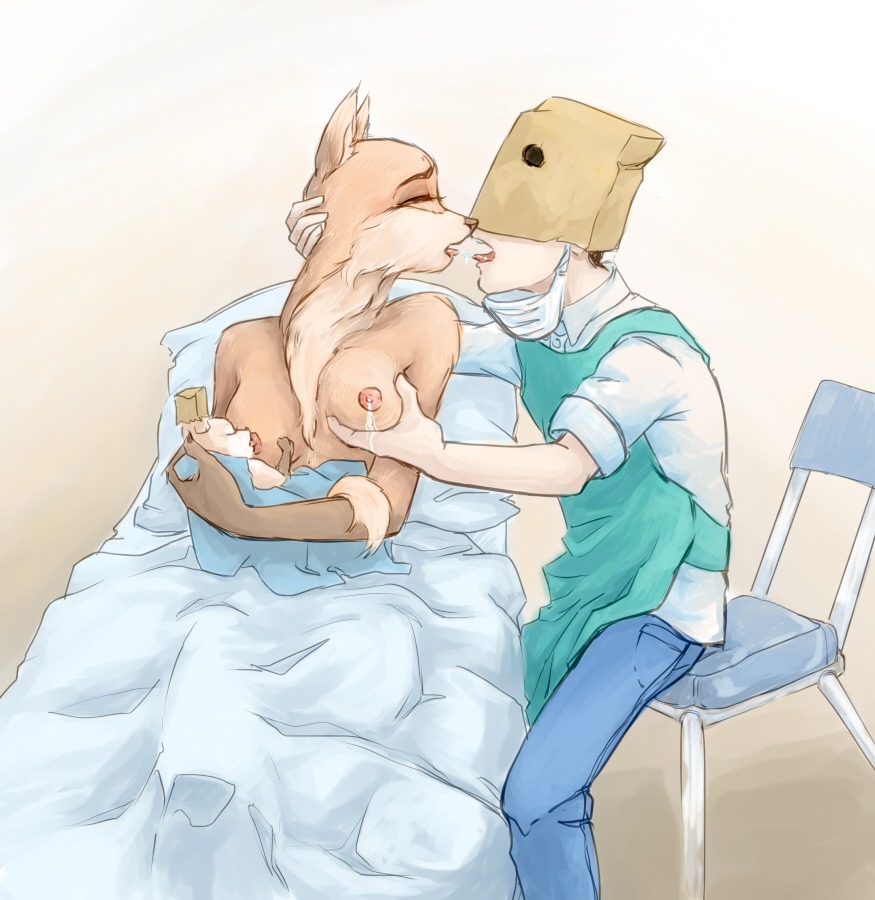2ch.so 2ch_(dvach) ambiguous_gender anon anonymous anthro bodily_fluids breast_grab breastfeeding breasts canid canine duo e621 father_(lore) female fox hand_on_breast human hybrid interspecies kissing lactating mammal milk mother_(lore) neonate nipples paper_bag parent_(lore) risovach suckling young young_ambiguous young_anthro