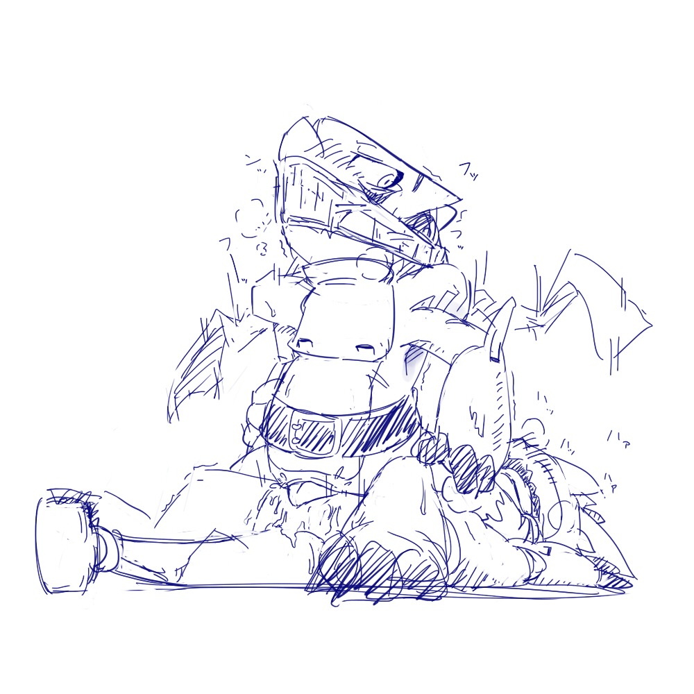 1:1 bandai_namco bdsm blue_and_white bondage bound digimon digimon_(species) duo e621 female female_penetrated furukara genitals gumdramon male male/female male_penetrating male_penetrating_female monochrome penetration penis sex shoutmon shoutmon_(king_ver.) sketch vulva