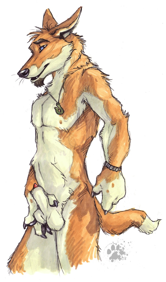 2008 animal_genitalia anthro balls blotch canid canine canis diego_(blotch) dingo e621 fondling genitals hei-matau hi_res jewelry looking_at_viewer male mammal necklace pendant penis penis_tip pinup pose scratches_volume_2 sheath solo tail the_dog's_days_of_summer traditional_media_(artwork)
