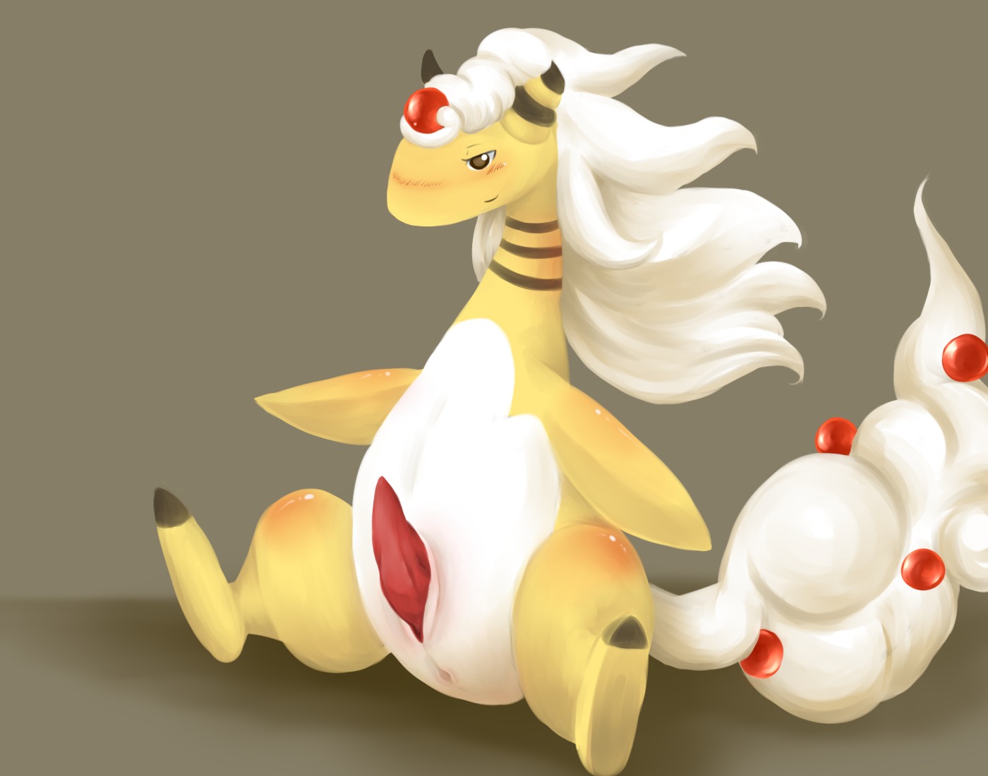 animal_genitalia anus black_body black_skin blush brown_eyes butt e621 erection feet generation_6_pokemon genital_slit genitals glistening grey_background hair happy long_hair male mega_ampharos mega_evolution nintendo nude nurinaki orb penis pokemon pokemon_(species) presenting presenting_hindquarters raised_arm red_body red_penis red_skin shadow simple_background sitting smile solo spread_legs spreading tail tapering_penis white_body white_hair white_skin yellow_body yellow_skin