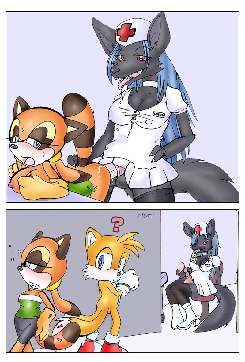 2007 2_panel_comic all_fours anal anal_penetration anthro anthro_on_anthro anubian_jackal aquatic armwear auntymoira balls bent_over black_clothing black_legwear blush bottomless bottomwear breasts canid canine canis cleavage clothed clothing comic condom digital_media_(artwork) doggystyle dress e621 elbow_gloves erection female footwear fox from_behind_position genitals gloves green_clothing green_topwear grey_bottomwear grey_clothing group gynomorph gynomorph/female gynomorph_penetrating hair handwear hat headgear headwear high_heels intersex intersex/female intersex_penetrating jackal leggings legwear male mammal marine_the_raccoon miles_prower mostly_nude name_tag nurse nurse_clothing nurse_hat nurse_headwear nurse_uniform oversized_clothing oversized_gloves oversized_handwear patient penetration penis procyonid question_mark raccoon red_clothing red_cross red_footwear safe_sex sega sex sexual_barrier_device shoes sonic_the_hedgehog_(series) tail tan_clothing tan_handwear topwear translucent translucent_hair troya_jackson_(eradragon) tube_top uniform unprofessional_behavior wearing_condom white_armwear white_clothing white_footwear white_headwear white_topwear